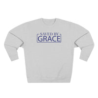 Load image into Gallery viewer, Saved By Grace 1.0 Unisex Crewneck Sweatshirt (Dark Blue Lettering)
