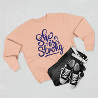 Load image into Gallery viewer, She Is Strong Unisex Crewneck Sweatshirt (Dark Blue Lettering)
