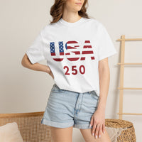 Load image into Gallery viewer, USA 250 T-Shirt — American Flag Patriotic Tee for Independence Day Celebrations/Comfort Colors
