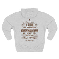 Load image into Gallery viewer, Be Strong and Courageous Unisex Hoodie (Mountain/Cross Brown Design on Back)
